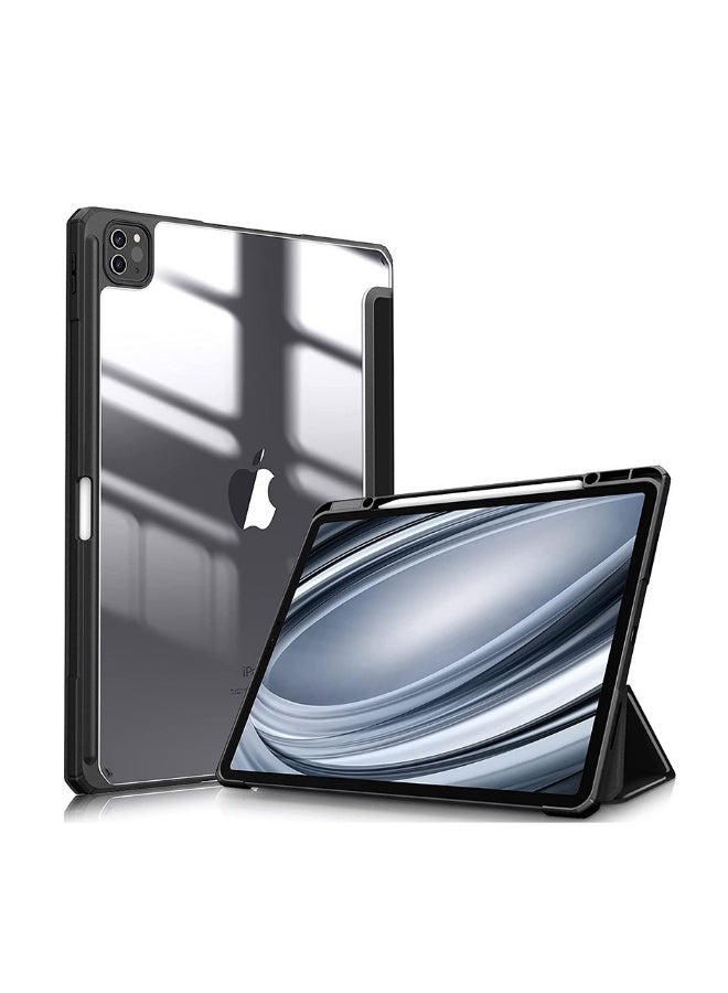 بيوينتي غطاء أكريليك شفاف لجهاز iPad 12.9 مع قاعدة قابلة للطي ثلاث مرات - أسود