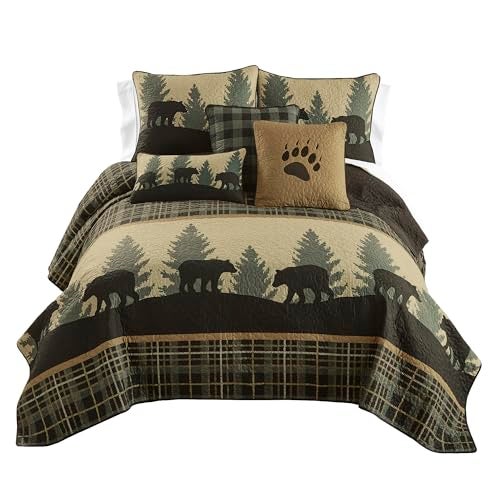 Donna Sharp Donna Sharp FullQueen Bedding Set  3 Piece  Bear Walk Plaid Lodge Quilt Set with Quilt and Two Standard Pillow Shams  Fits Queen Size and Full Size Beds  Machine Washable 