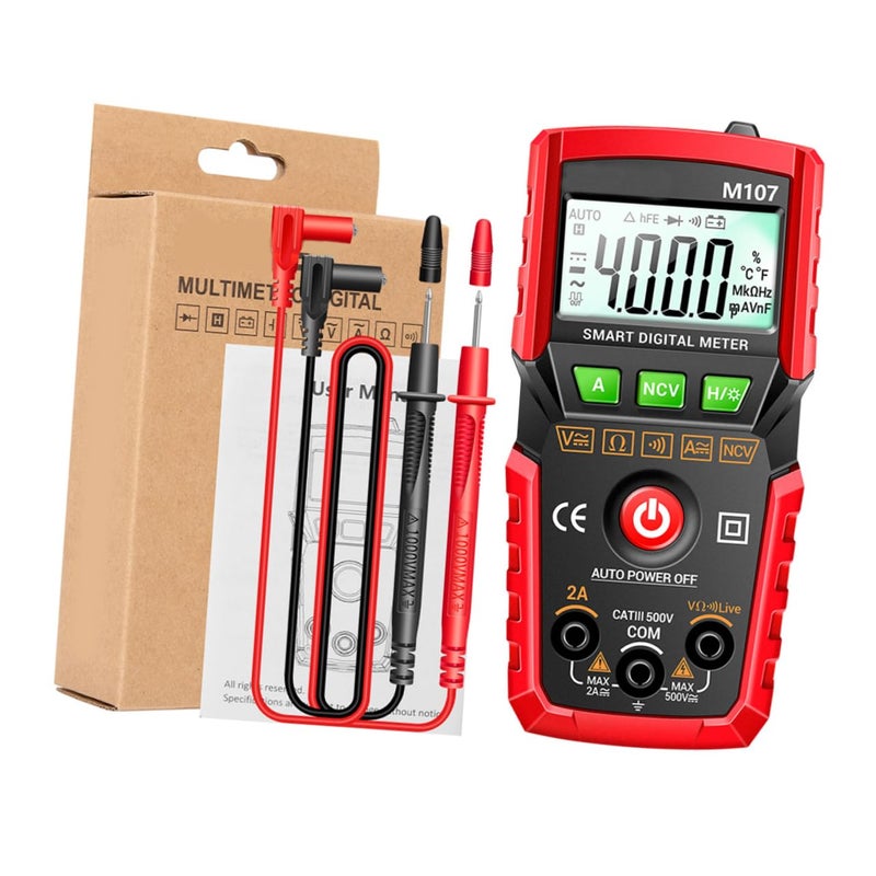 Tehaux 4000 عدادات رقمية متعددة القياسات نطاق تلقائي اختبار جهد التيار المتردد والتيار المستمر باللون الأحمر - Image 2