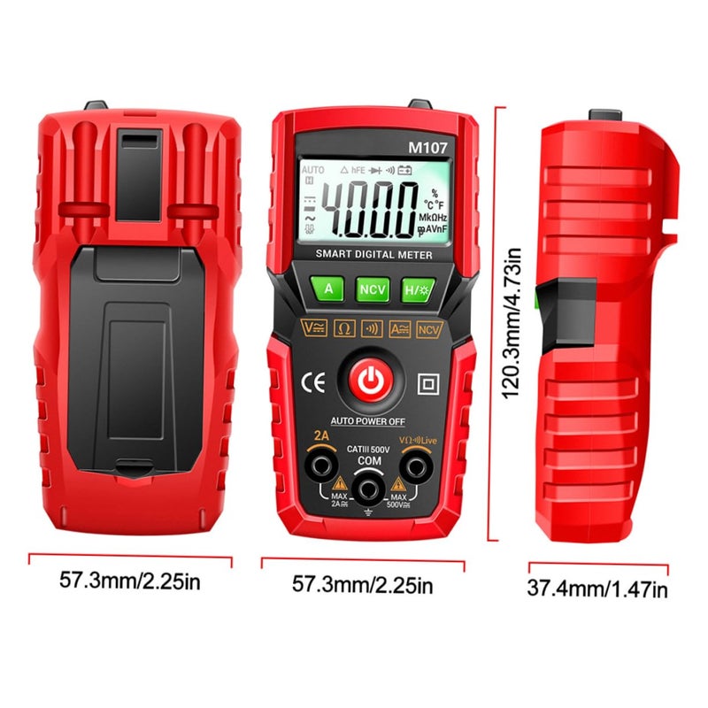 Tehaux 4000 عدادات رقمية متعددة القياسات نطاق تلقائي اختبار جهد التيار المتردد والتيار المستمر باللون الأحمر - Image 3