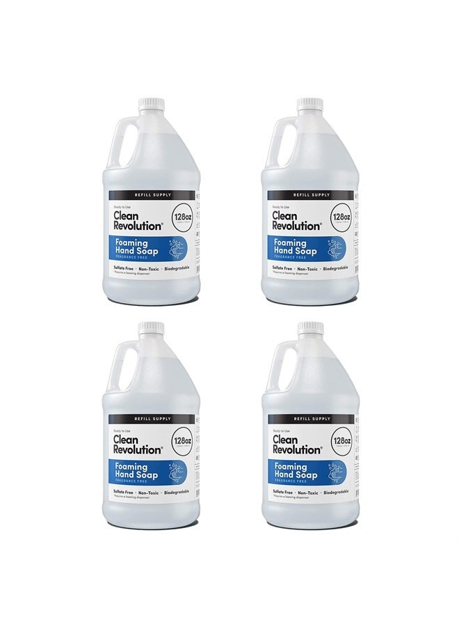Clean Revolution Foaming Hand Soap Refill Supply Container. Ready to Use Formula. Unscented and Fragrance Free, 128 Fl. Oz | 4 Pack - Image 1