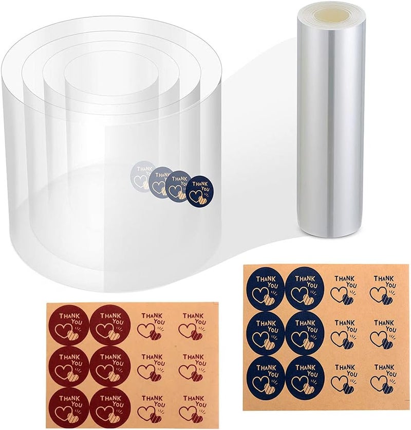 DATANYA Cake Collars 8 Inch Acetate Rolls Clear Acetate Sheets Transparent Mousse Cake Collar Cake Strips for Baking, Surrounding Edge Decorating + Bonus with Delicate Stickers(8 x 394inch) - Image 1