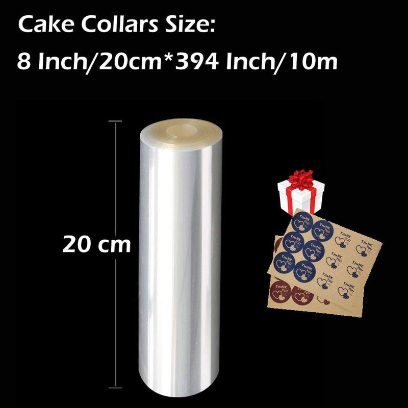 DATANYA Cake Collars 8 Inch Acetate Rolls Clear Acetate Sheets Transparent Mousse Cake Collar Cake Strips for Baking, Surrounding Edge Decorating + Bonus with Delicate Stickers(8 x 394inch) - Image 2