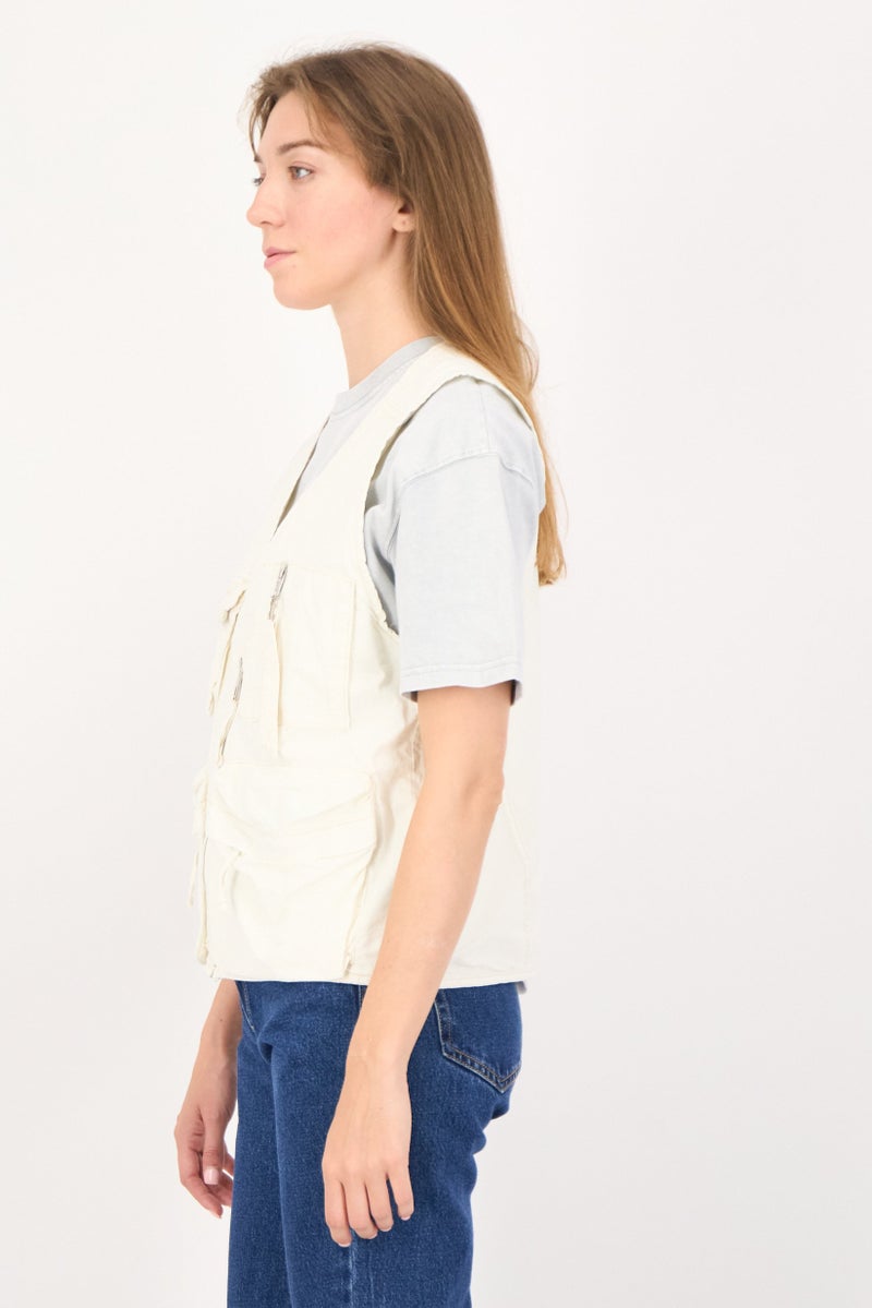 Bershka سترة نسائية بدون أكمام بسيطة، بيج فاتح - Image 2