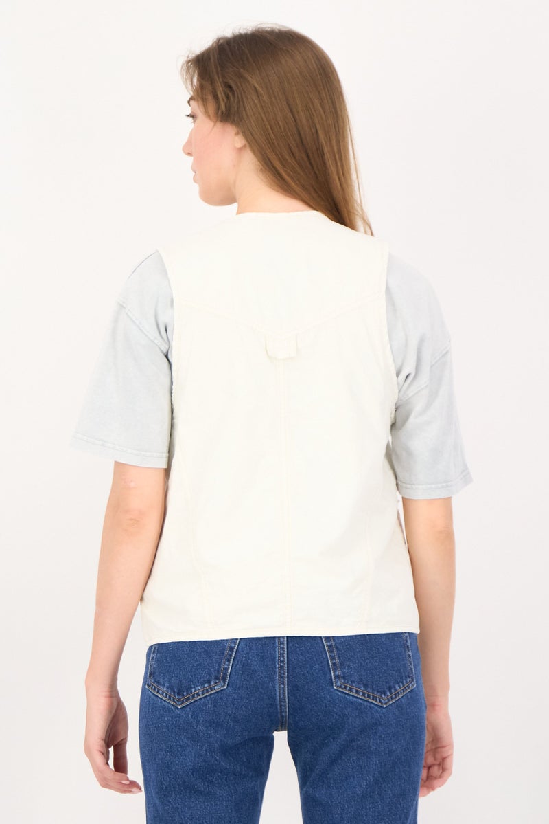 Bershka سترة نسائية بدون أكمام بسيطة، بيج فاتح - Image 3