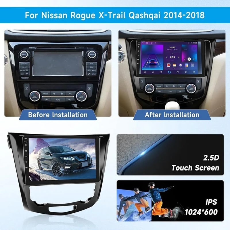 Vierex Nissan X-Trail Car Stereo Rogue Qashqai Android Screen 2014-2018 With Apple Carplay Android Auto Wireless WiFi DSP FM&AM BT AHD Camera Included Auto AC (4+32GB 360D Cameras) - Image 3
