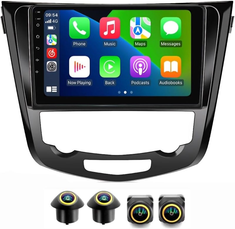 Vierex Nissan X-Trail Car Stereo Rogue Qashqai Android Screen 2014-2018 With Apple Carplay Android Auto Wireless WiFi DSP FM&AM BT AHD Camera Included Auto AC (4+32GB 360D Cameras) - Image 1