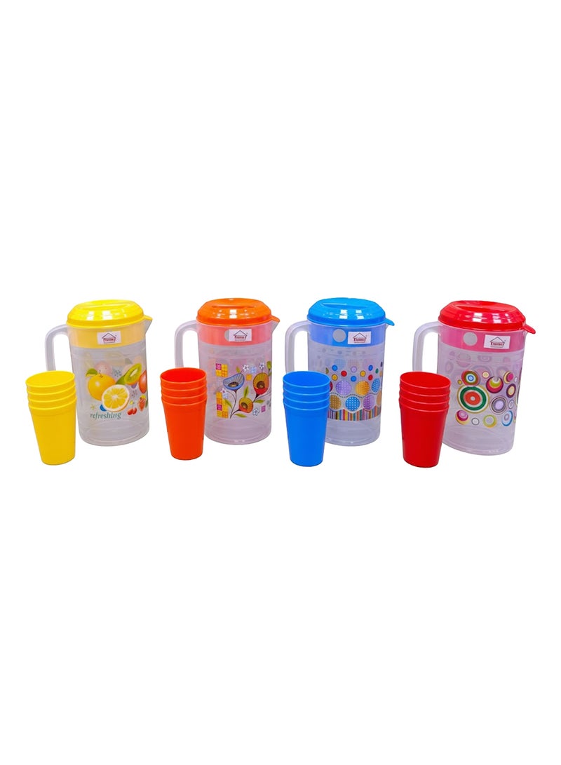Timmy Frosty Jug with 4 Tumblers - Plastic Water and Juice Serving Pitcher Set with Lid and Handle, Reusable Drinkware for Home, Kitchen and Outdoor Use, Durable and BPA-Free Serving Solution