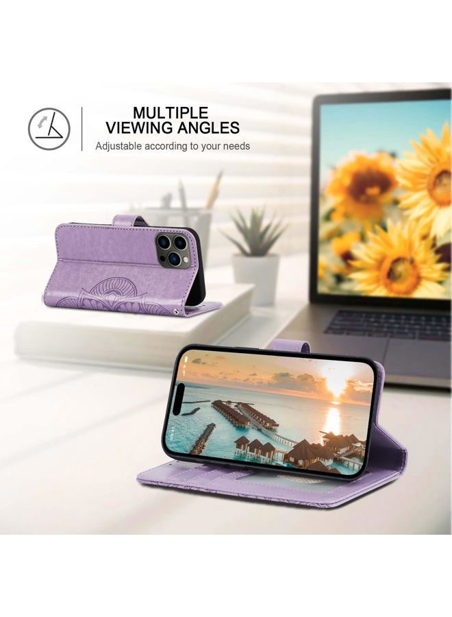 Ateeky Wallet Case for iPhone 16 Pro,[RFID Blocking] 3 Card Holder Stand with Credit Card Slot PU Leather Magnetic Protective Flip Cover for iPhone 16 Pro (Light Purple) - Image 3