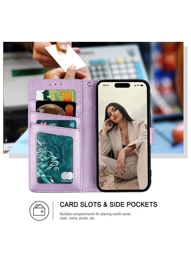 Ateeky Wallet Case for iPhone 16 Pro,[RFID Blocking] 3 Card Holder Stand with Credit Card Slot PU Leather Magnetic Protective Flip Cover for iPhone 16 Pro (Light Purple) - Image 2