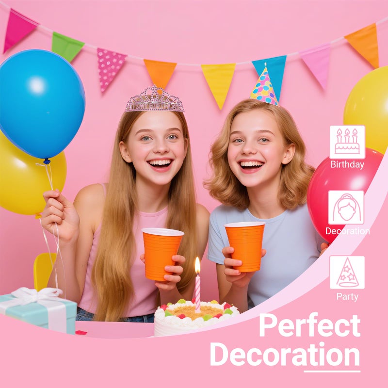 Papoopy Birthday Tiara and Crown with Sash, Birthday Tiara for Women Party Pink - Image 4