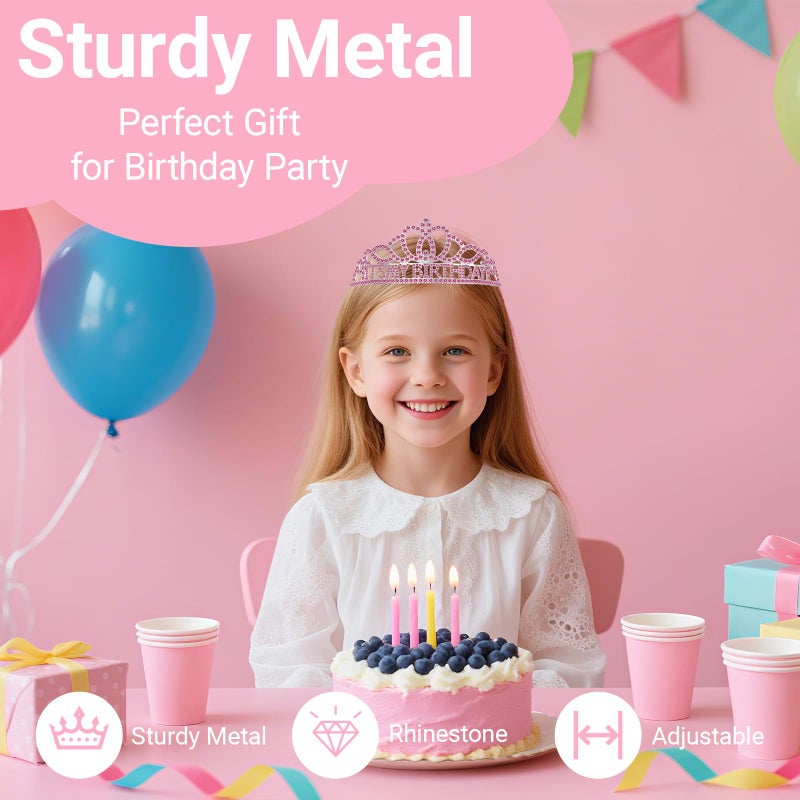 Papoopy Birthday Tiara and Crown with Sash, Birthday Tiara for Women Party Pink - Image 3