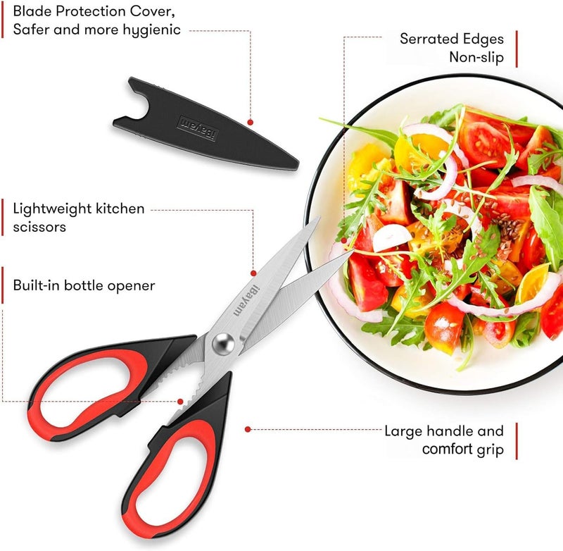 iBayam 3-Pack 8.5"Kitchen Scissors All Purpose Heavy Duty with Protective Sheath, Soft Grip Comfort Handle, Dishwasher Safe Kitchen Utensils Gadgets Set, Stainless Cooking Meat Poultry Food Shears - Image 2