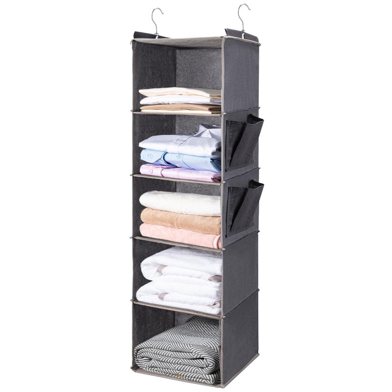 BOOMIBOO Hanging Closet Organize and Shelves5Hanging Shelf with 2 Side PocketsStorage Foldable Grey