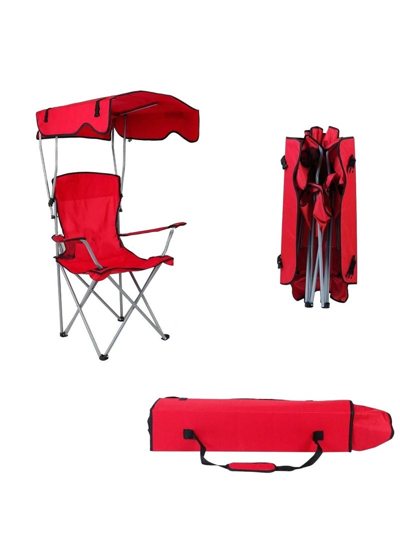 Huitich Portable Folding Beach Chair with Canopy for Sun Protection Red - Image 1