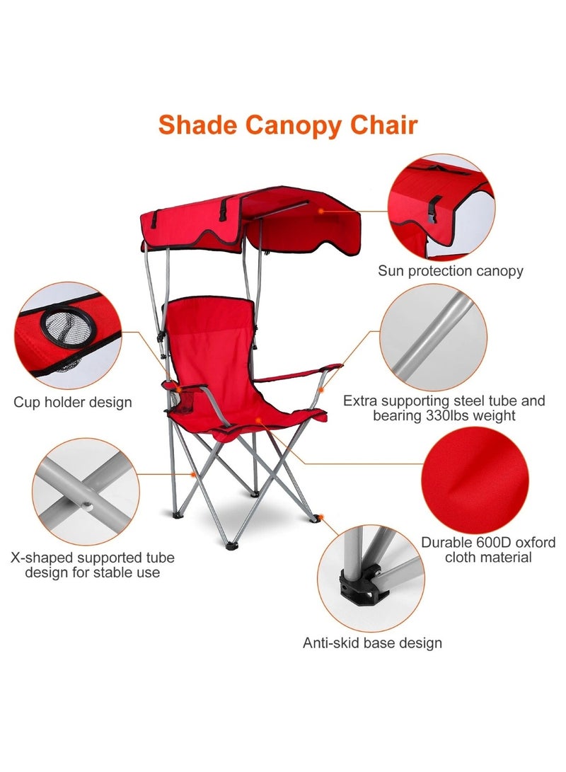Huitich Portable Folding Beach Chair with Canopy for Sun Protection Red - Image 2