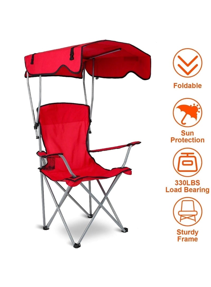 Huitich Portable Folding Beach Chair with Canopy for Sun Protection Red - Image 3
