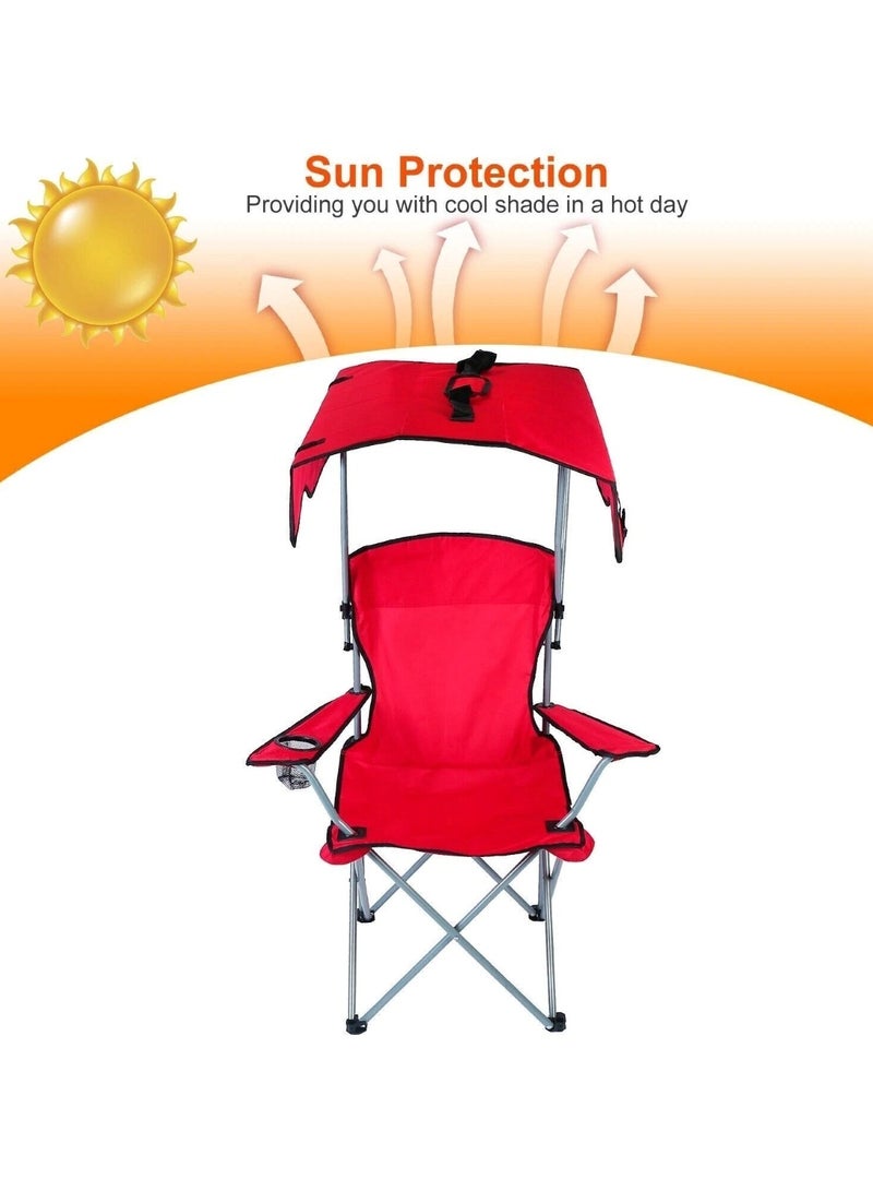 Huitich Portable Folding Beach Chair with Canopy for Sun Protection Red - Image 4