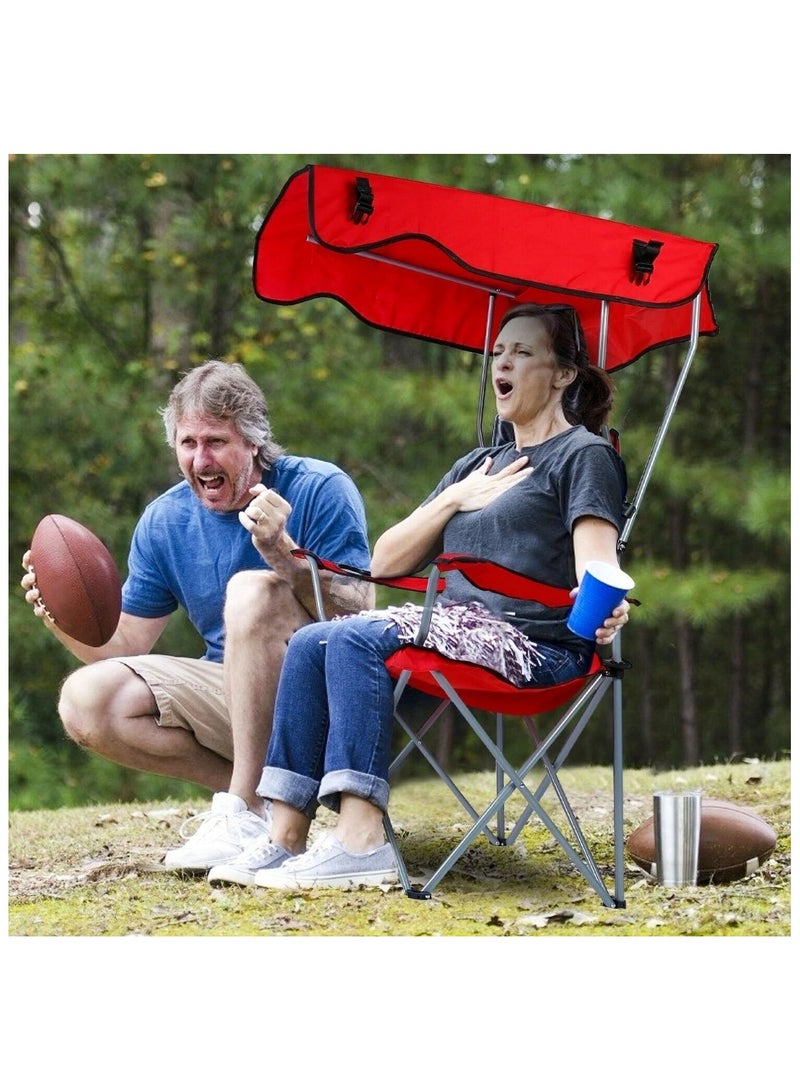 Huitich Portable Folding Beach Chair with Canopy for Sun Protection Red - Image 5
