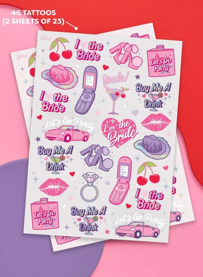 xo, Fetti Pink Bachelorette Temporary Tattoos - 46 Foil Styles | Bachelorette Party Decoration, Bach Party Favor, Girly Y2k, Cute - Image 2