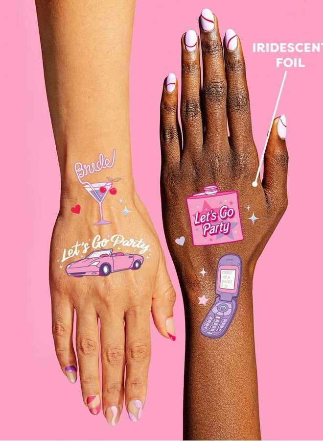 xo, Fetti Pink Bachelorette Temporary Tattoos - 46 Foil Styles | Bachelorette Party Decoration, Bach Party Favor, Girly Y2k, Cute - Image 4