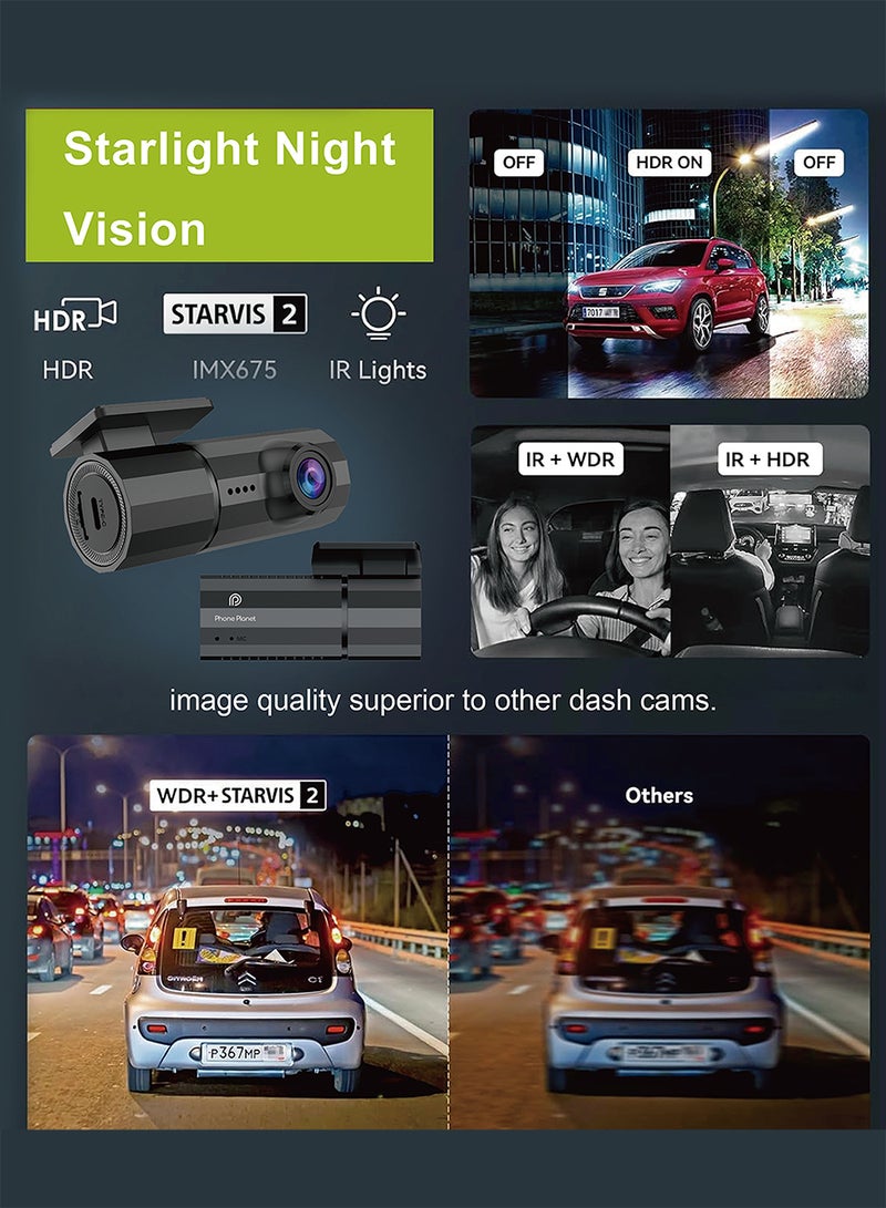 Phone Planet Dash Cam Car Camera with HD Night Vision Emergency Recording and Built in 1080p WiFi  - Image 3