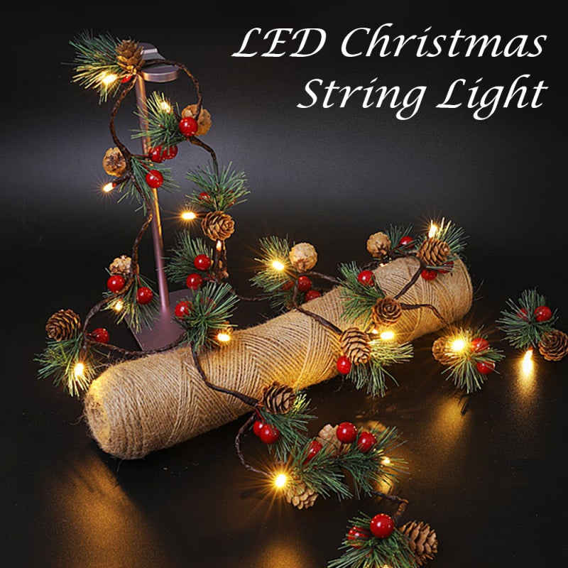 Christmas String Lights 6.56ft: 20pcs Warm White LEDs - Battery Operated Pine Cone & Red Berry Garland String Lights for Christmas Thanksgiving Wedding Birthday Decor - Image 3