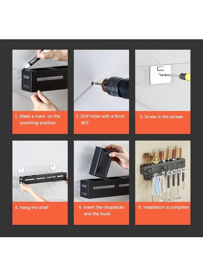 Kimaya Kitchen Knife Rack, Spoon Knife Organizer, Heavy Duty Iron Material Knife Holder, Utensils Organizer, Wall Mounted Spoon Organizer, Kitchen Cutlery Organizer with towel rack and 8 hooks. - Image 4