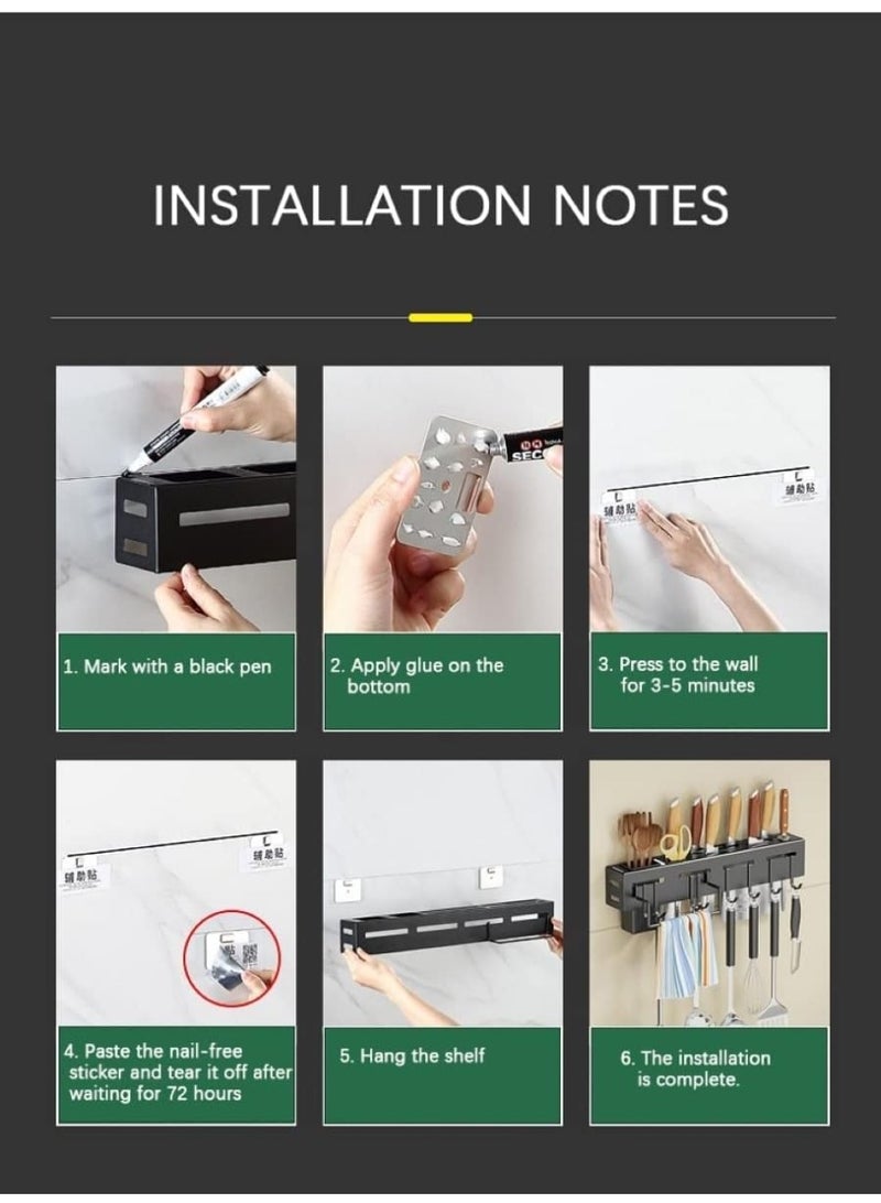 Kimaya Kitchen Knife Rack, Spoon Knife Organizer, Heavy Duty Iron Material Knife Holder, Utensils Organizer, Wall Mounted Spoon Organizer, Kitchen Cutlery Organizer with towel rack and 8 hooks. - Image 5