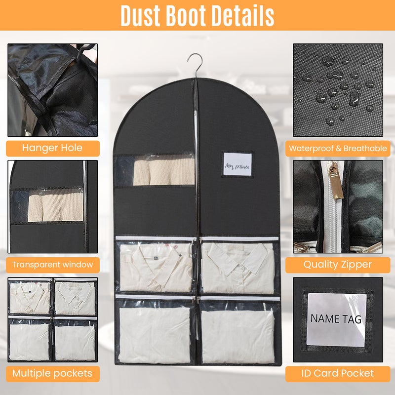 HASTHIP® Garment Bag Dust Cover 49.2'' Long Dust Cover for Clothes, Non-woven Fabric Garment Cover with Clear Window and 4 Pockets Hanging Garment Bag for Clothes, Coats, Jackets, Suits, Shirts - Image 3