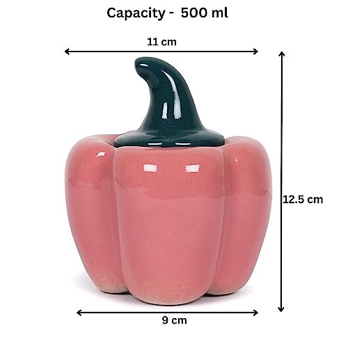 QIMACPLUS Ceramic Capsicum Decorative Pickle Jar| Food Storage Jar | Multipurpose aachar, masala Jar For kitchen and Dining table 500 ML set of 1 Pink - Image 4