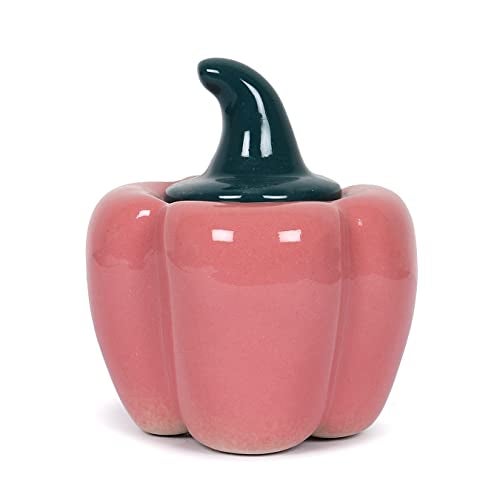 QIMACPLUS Ceramic Capsicum Decorative Pickle Jar| Food Storage Jar | Multipurpose aachar, masala Jar For kitchen and Dining table 500 ML set of 1 Pink - Image 1