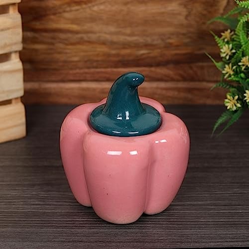 QIMACPLUS Ceramic Capsicum Decorative Pickle Jar| Food Storage Jar | Multipurpose aachar, masala Jar For kitchen and Dining table 500 ML set of 1 Pink - Image 3