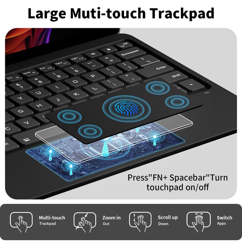 Sooguard for Microsoft Surface Pro 12 inch Keyboard (2025 Model), Bluetooth Wireless Magnetic Type Cover with 7-Color Backlit & Multi-Touch Touchpad, Ultra-Slim Rechargeable, Black - Image 5