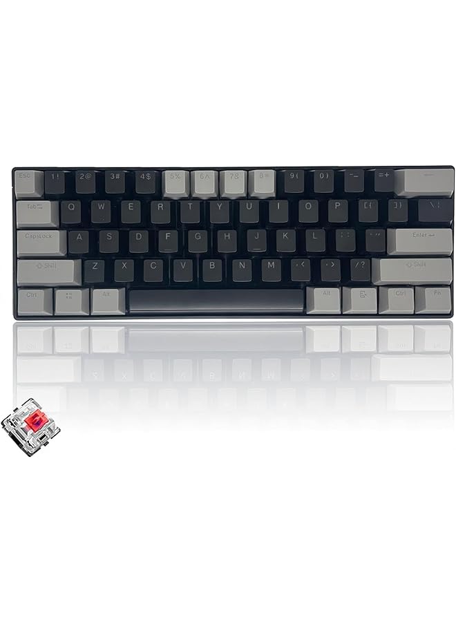 61 Keys Rgb Gaming Keyboard 60% Mini Wired Waterproof With Anti Ghosting Keyboard And Two Color Keycaps (Black And Dark Gray) With Red Switch For Gamers - Image 1