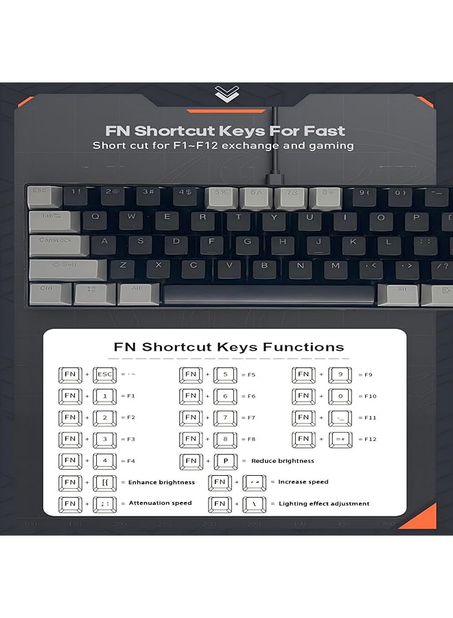 61 Keys Rgb Gaming Keyboard 60% Mini Wired Waterproof With Anti Ghosting Keyboard And Two Color Keycaps (Black And Dark Gray) With Red Switch For Gamers - Image 4