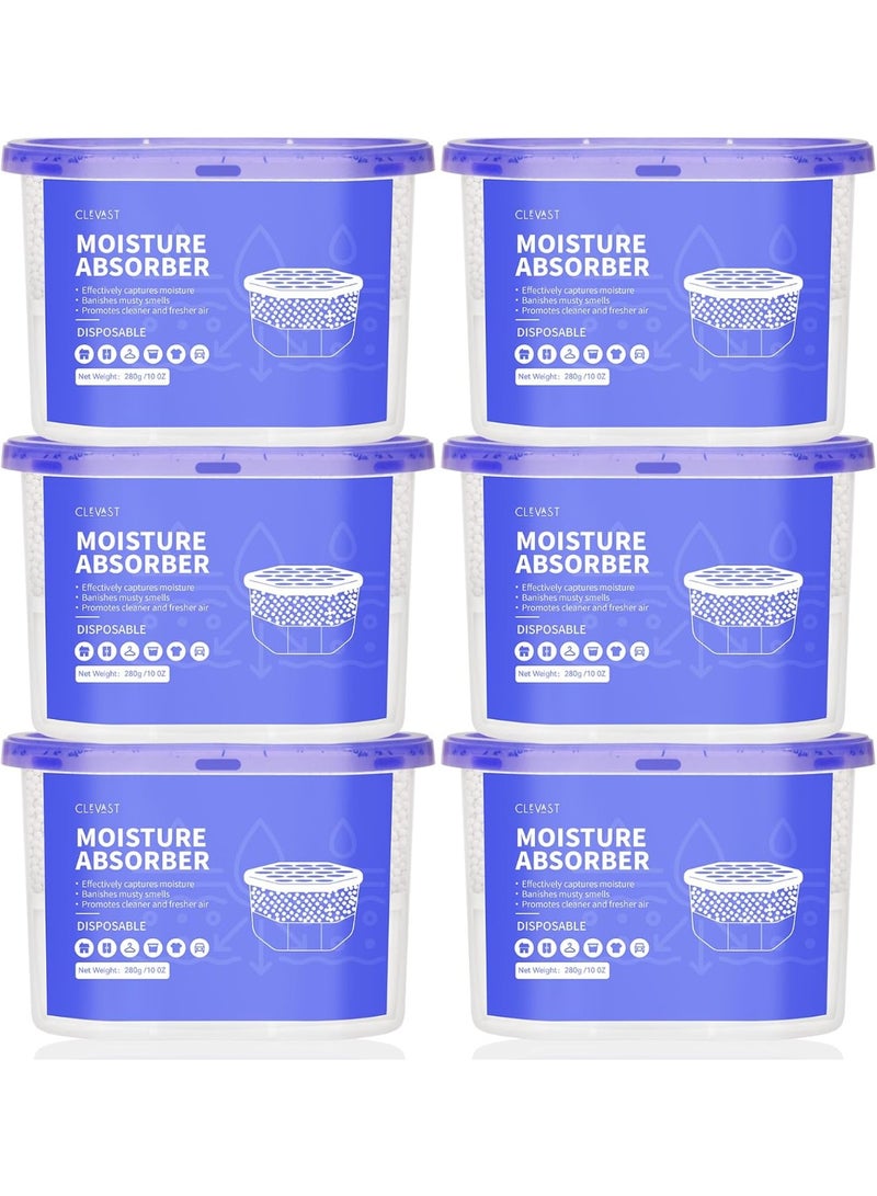 CLEVAST صناديق امتصاص الرطوبة 6 عبوات، صناديق مزيل الرطوبة للخزائن، مزيل رطوبة غير معطر للتعليق في خزائن الملابس، غرف النوم، الحمامات (280غ/عبوة) - Image 1
