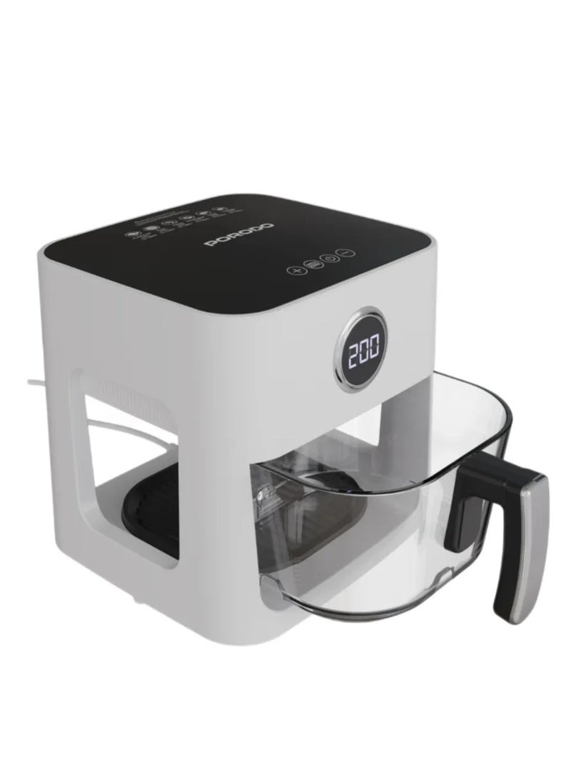 porodo 5L Glass Pot Air Fryer with 8 Presets & 360° Panoramic View /Frying Technology/Airfryer with Touch Panel / Versatile Cooking Functions / Nonstick Tray / Food Grade Glass Pot / Adjustable Temperature - White - Image 5