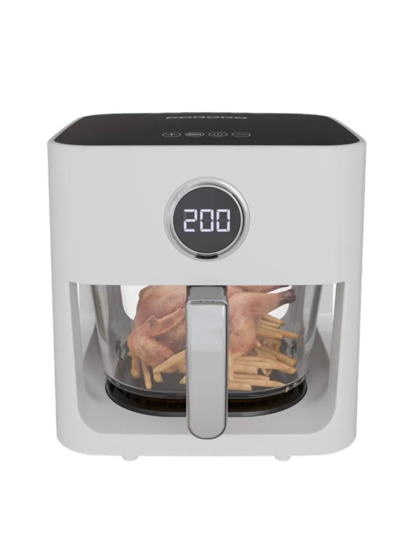 porodo 5L Glass Pot Air Fryer with 8 Presets & 360° Panoramic View /Frying Technology/Airfryer with Touch Panel / Versatile Cooking Functions / Nonstick Tray / Food Grade Glass Pot / Adjustable Temperature - White - Image 2