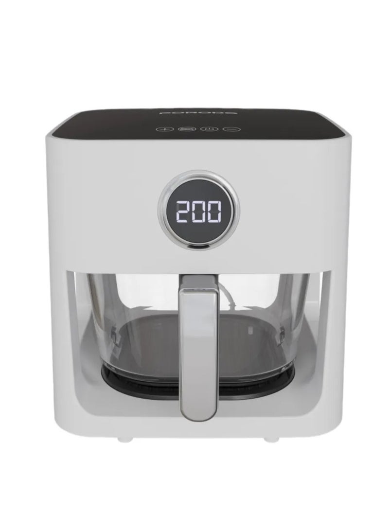 porodo 5L Glass Pot Air Fryer with 8 Presets & 360° Panoramic View /Frying Technology/Airfryer with Touch Panel / Versatile Cooking Functions / Nonstick Tray / Food Grade Glass Pot / Adjustable Temperature - White - Image 4