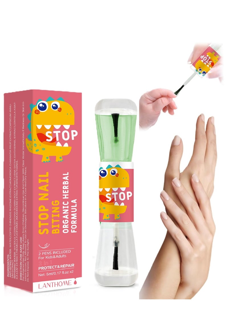 Lanthome Anti Nail Biting Polish, Stop Nail Biting, Nail Biting Prevention for Adults, 2-in-1 Stop Biting Nails, Clear Nail Varnish, Stop and Grow Nail Biting, Thumb Sucking Prevention 5ml*2 - Image 1