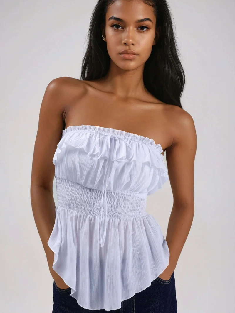 Ruffled and Textured Bandeau Top