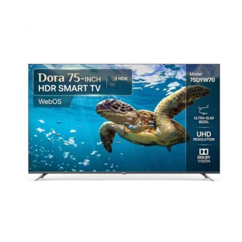75-Inch HDR Smart TV for living room use, metal frame, black color, ultra-slim bezel and Dolby Vision support - Image 1