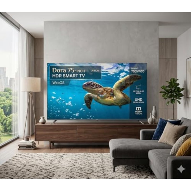 75-Inch HDR Smart TV for living room use, metal frame, black color, ultra-slim bezel and Dolby Vision support - Image 5