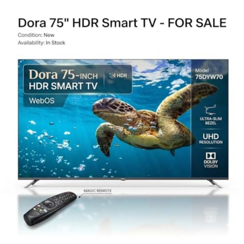 75-Inch HDR Smart TV for living room use, metal frame, black color, ultra-slim bezel and Dolby Vision support - Image 2