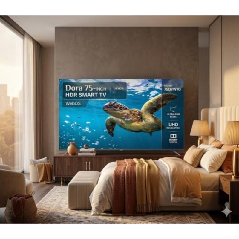 75-Inch HDR Smart TV for living room use, metal frame, black color, ultra-slim bezel and Dolby Vision support - Image 3