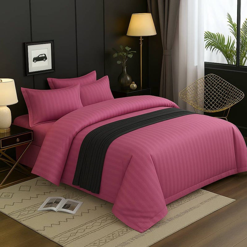 MAXQON 6-Piece Duvet Cover Set –King Size, Includes 1 Duvet Cover(220x240cm), 1 Fitted Sheet(180x200+30cm) 4 Pillowcases(53x75cm), Color Pink - Image 3