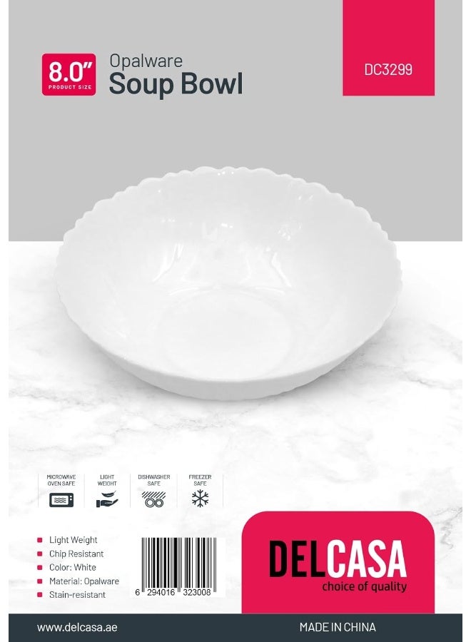 DELCASA Delcasa DC3299 Opalware Soup Bowl, White, 8-Inch Size - Image 4