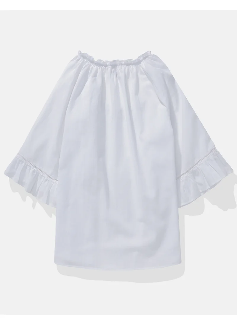 امريكان ايجل AE Linen-Blend Ruffle Blouse