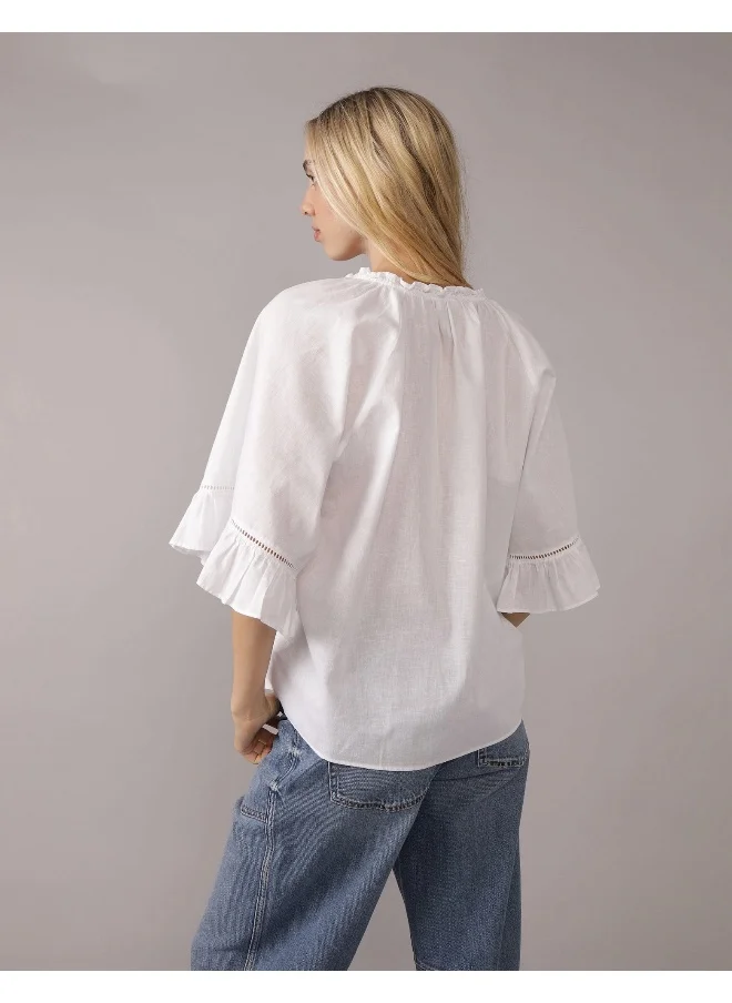 امريكان ايجل AE Linen-Blend Ruffle Blouse